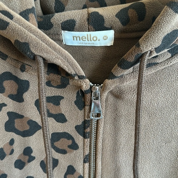 Mello Leopard Jacket Size Medium Brown Black Hood Pockets Full Zip Pockets - Picture 5 of 14